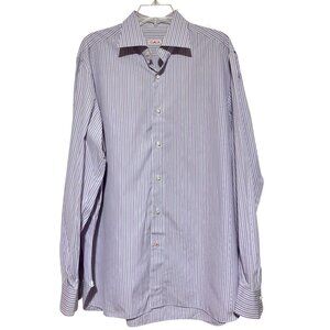 Isaia Dress Shirt Striped Long Sleeves Office Luxury 100% Cotton 17/43 (XL)